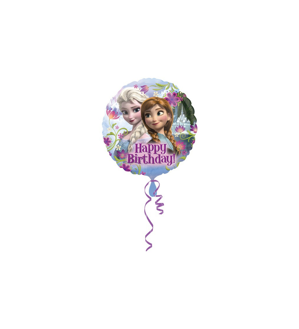 Kulatý fóliový balónek Happy Birthday s Frozen