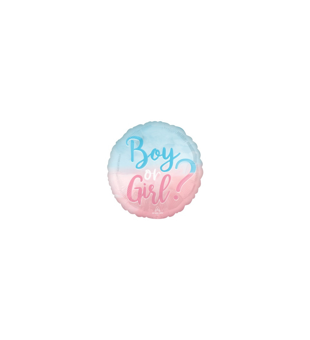 Fóliový balónek - kulatý s nápisem "Boy or girl?"