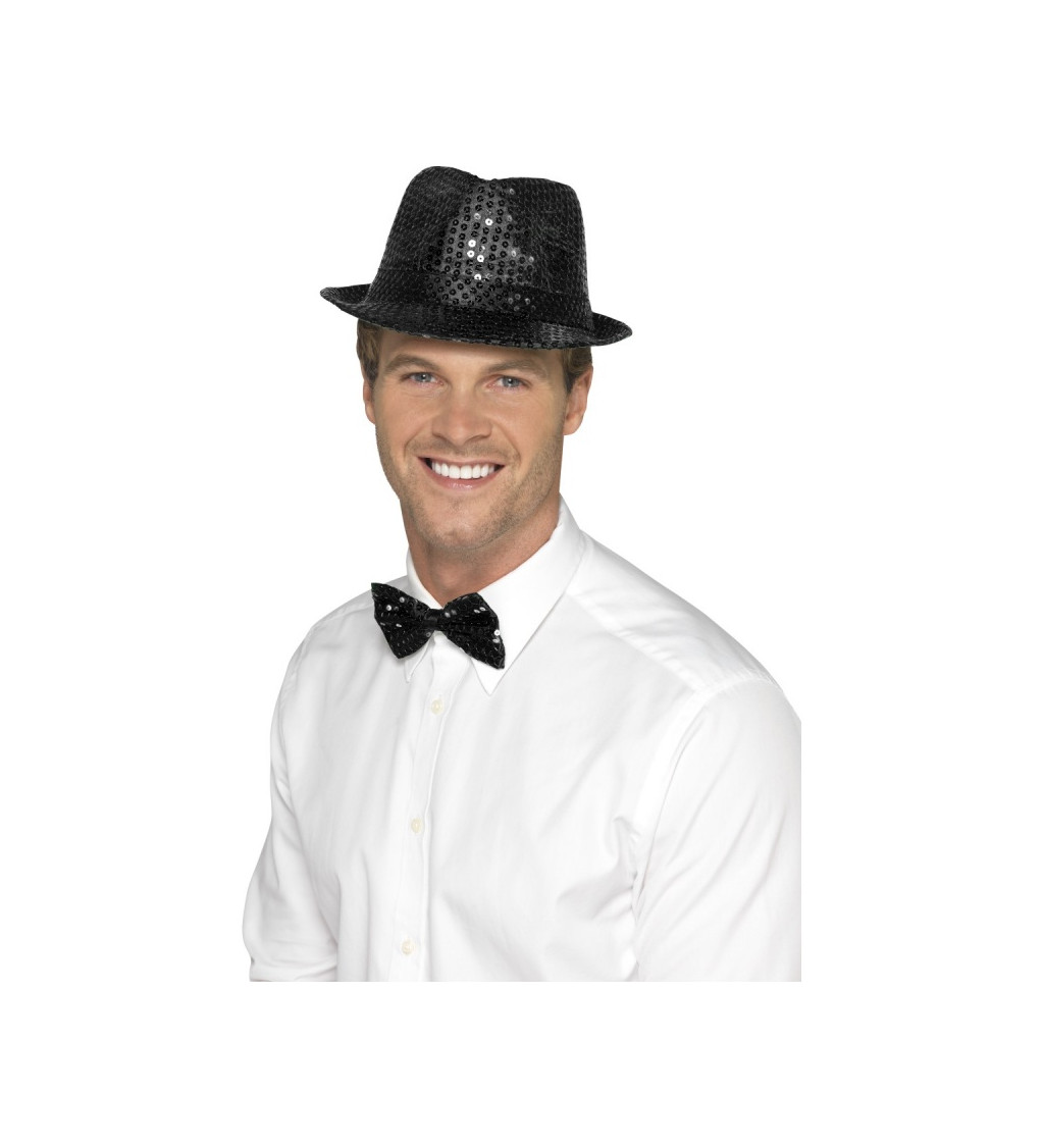 Černý třpytivý glitter klobouk