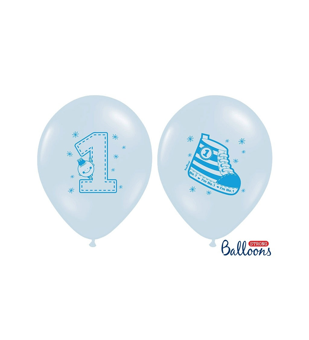 Pastelově modré balonky s číslem 1