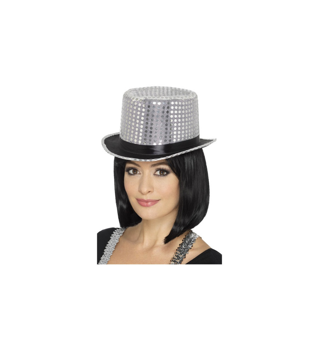 Glitter klobouk stříbrný