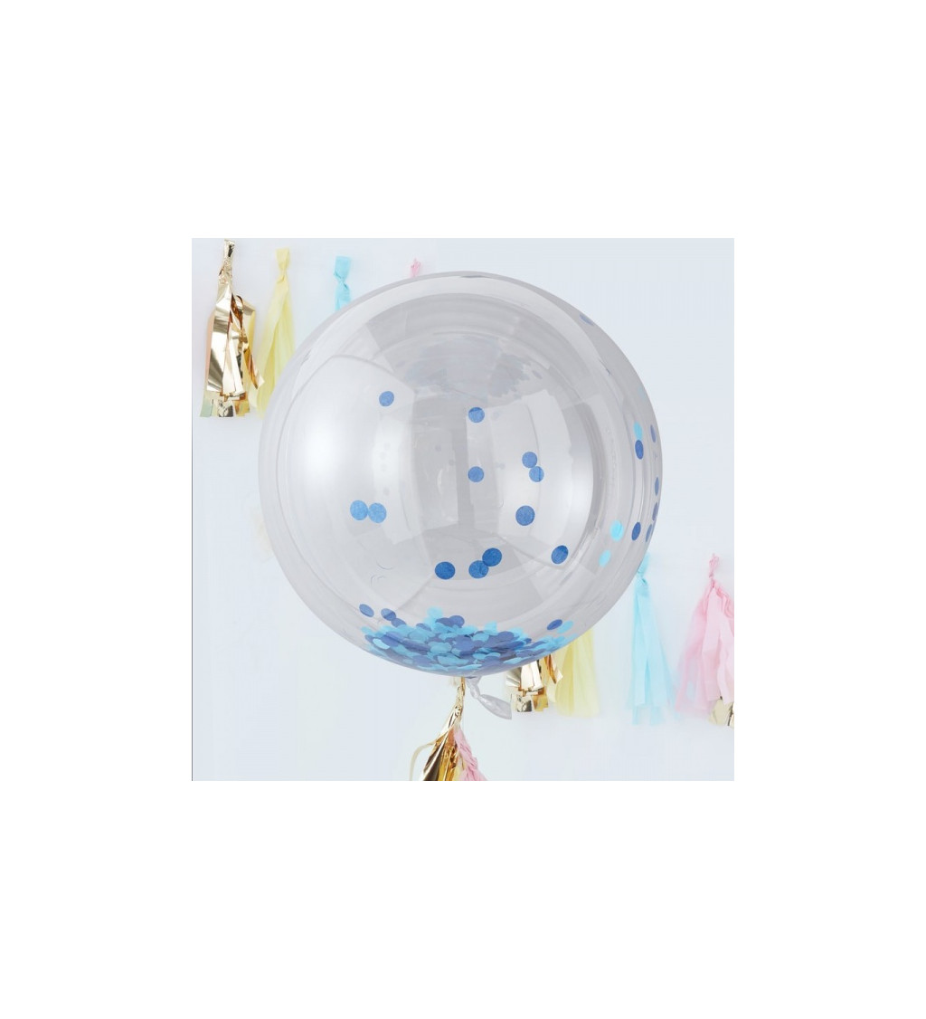 Velký průhledný balónek s modrými konfetami sada