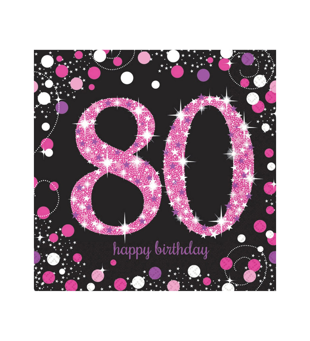 Ubrousky - narozeninové s růžovým číslem 80