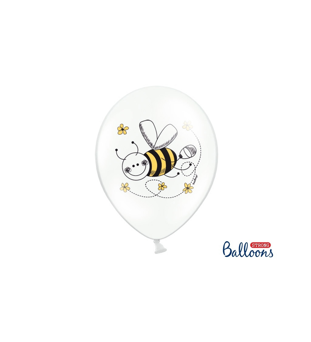 Balónek pastelový bílý/žlutý - včelka