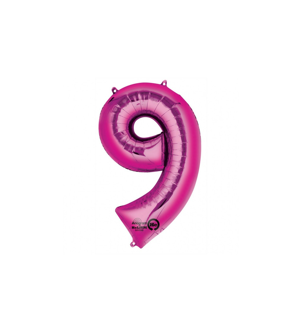 Růžový fóliový balónek číslo 9