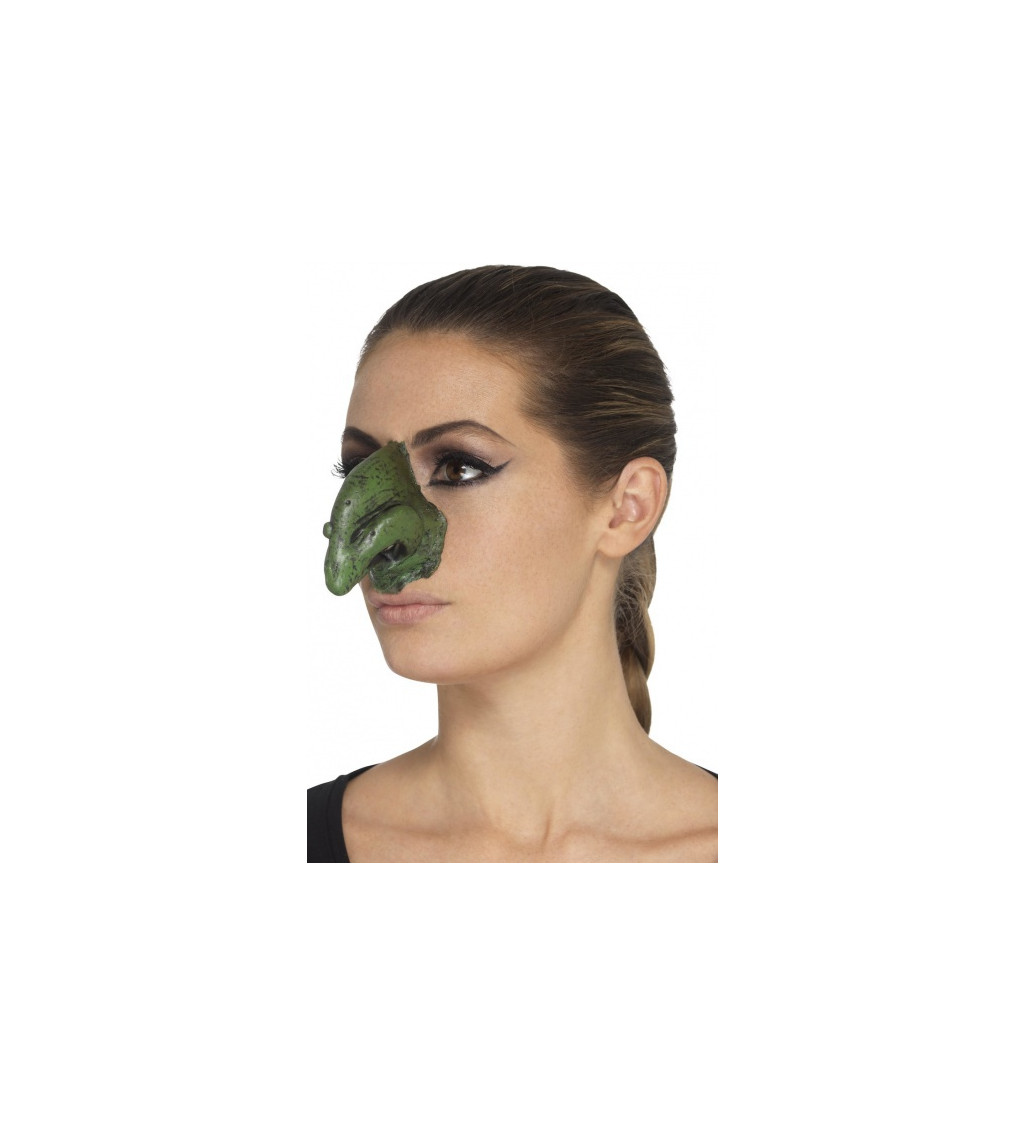 Latexový zelený čarodějnický nos