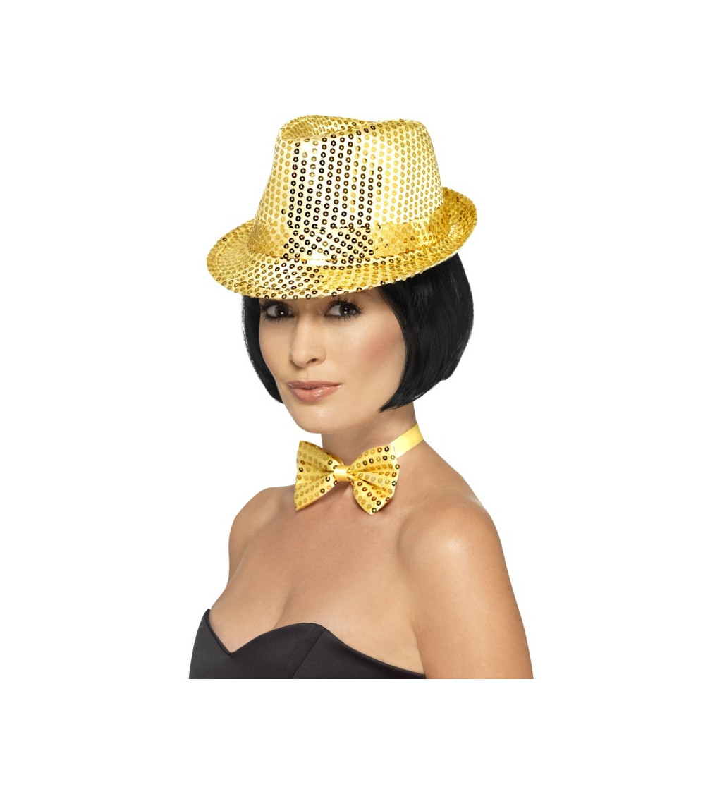 Zlatý třpytivý glitter klobouk