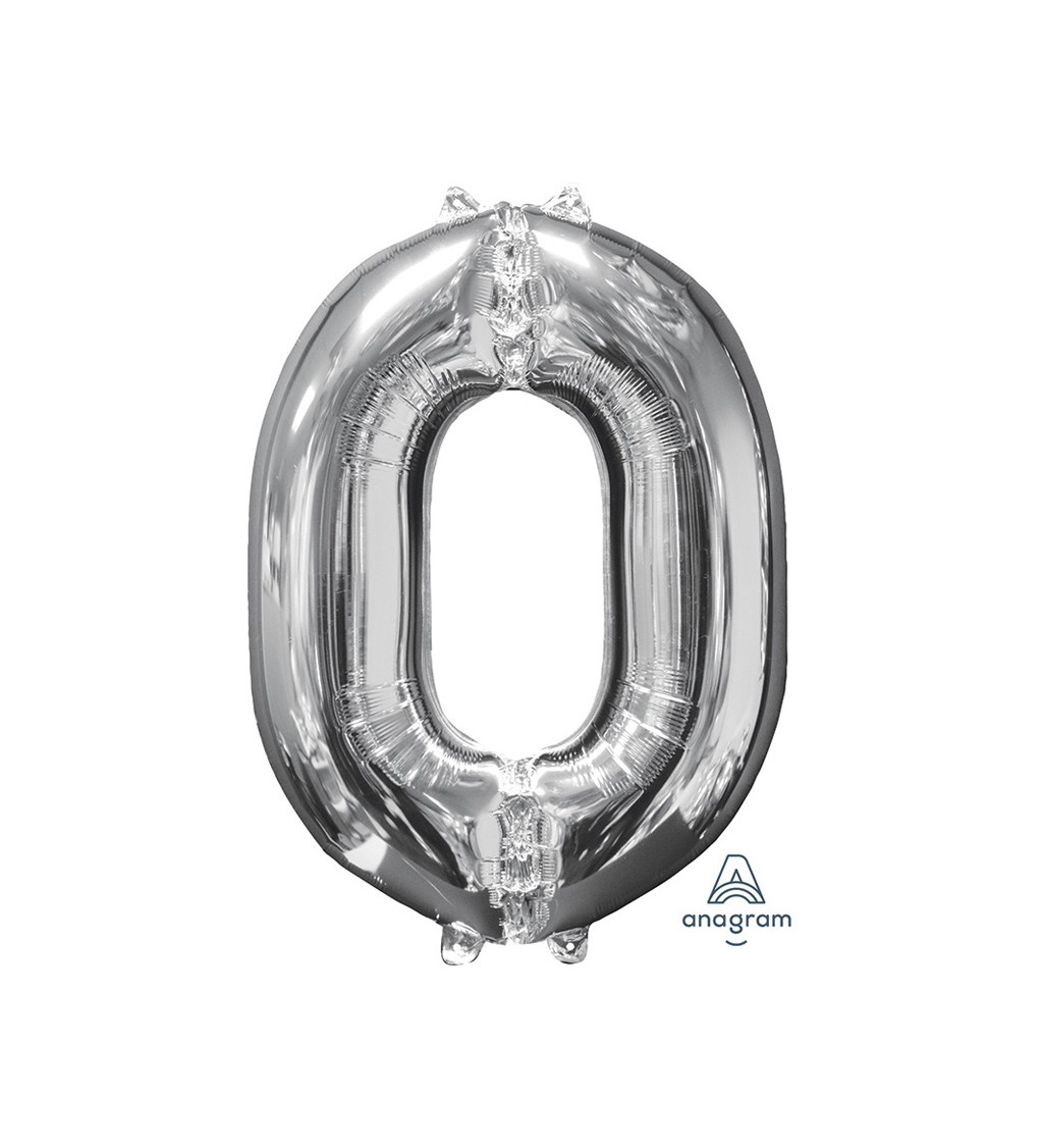 Číslo 0 stříbrný fóliový balónek