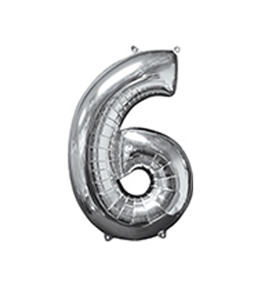 Číslo 6 stříbrný fóliový balónek