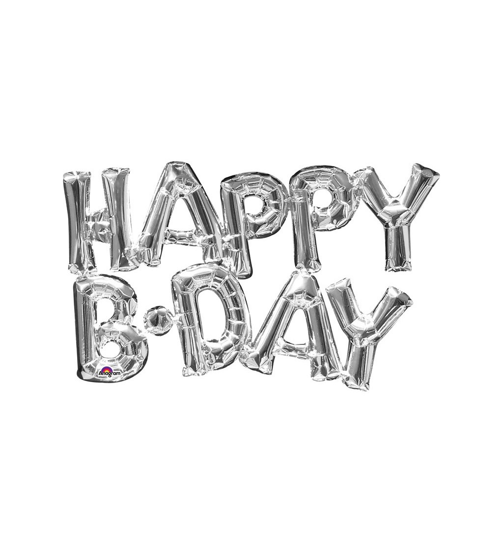 Fóliový balónek - stříbrný nápis "Happy B-Day"