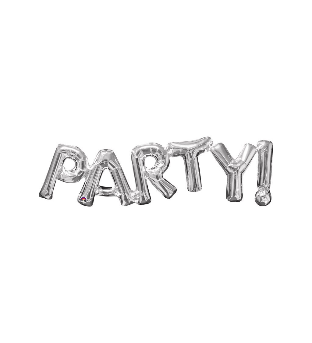 Fóliový balónek - stříbrný nápis "PARTY!"