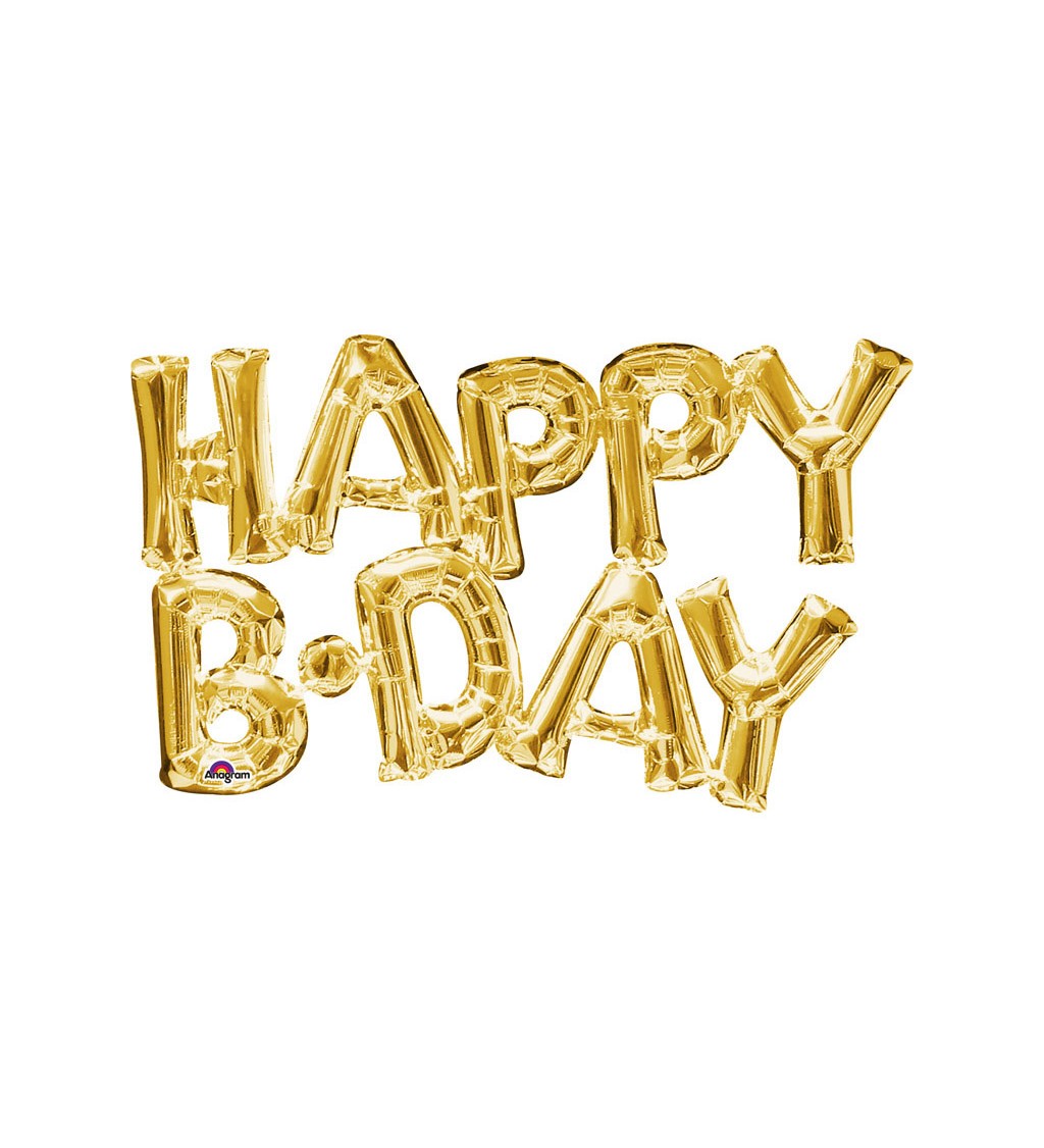 Fóliový balónek - zlatý nápis "Happy B-Day"