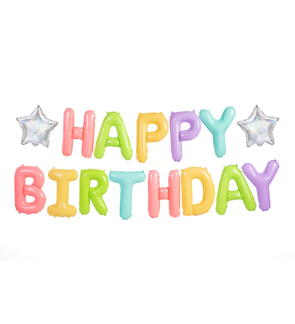 Pastelové balónky - nápis Happy Birthday