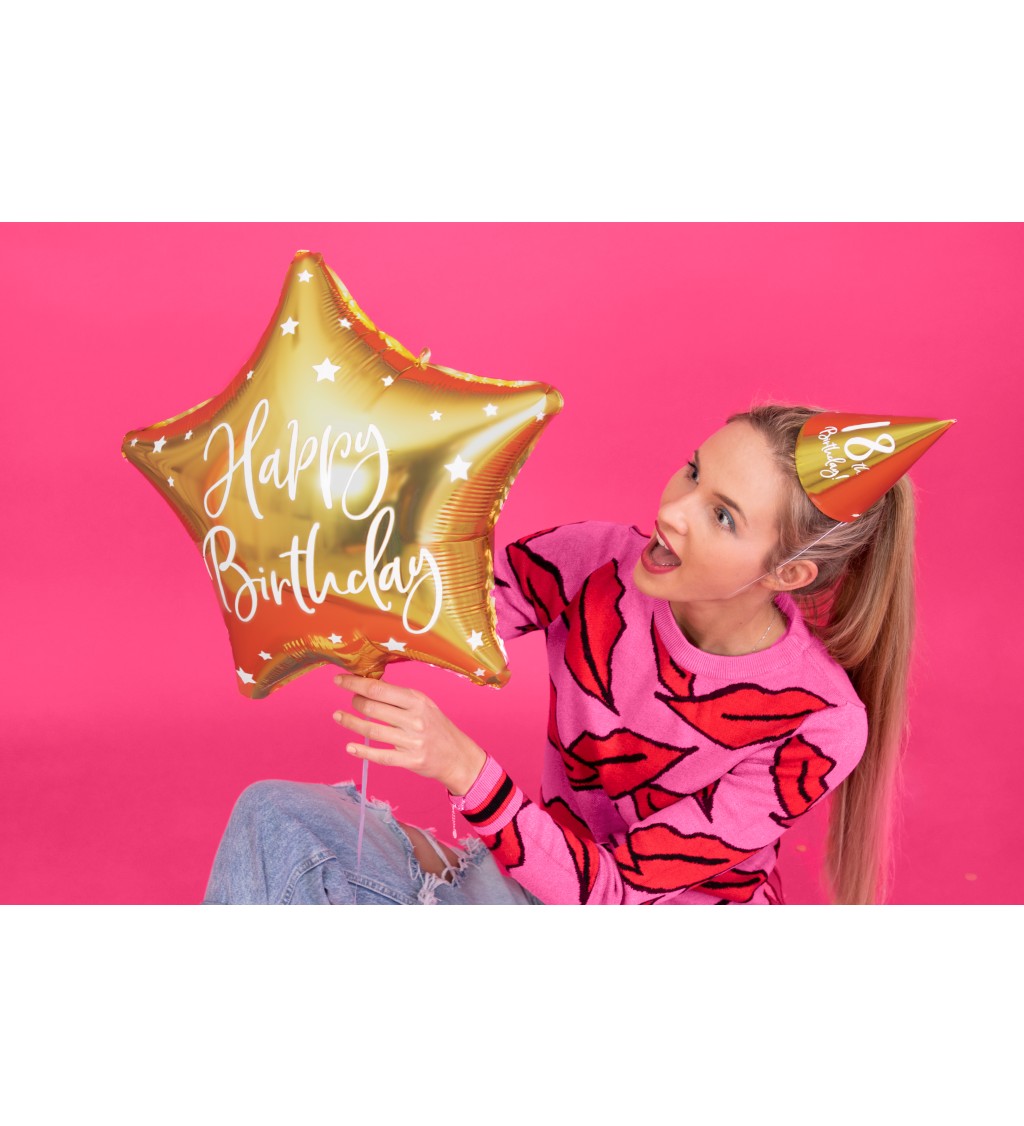 Zlatá hvězda Happy Birthday - Balónek