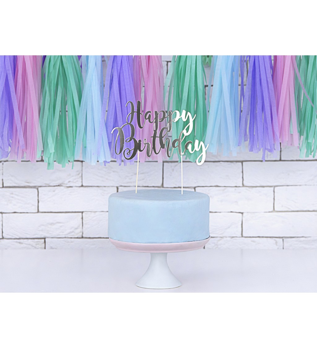 Nápis stříbrný na dort "HAPPY BIRTHDAY"