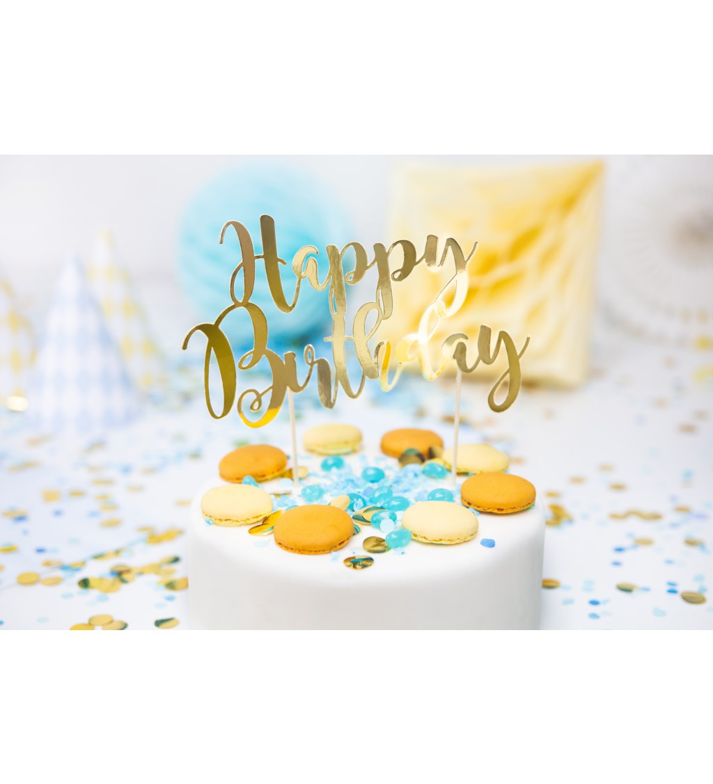 Stylový zlatý nápis na dort "HAPPY BIRTHDAY"