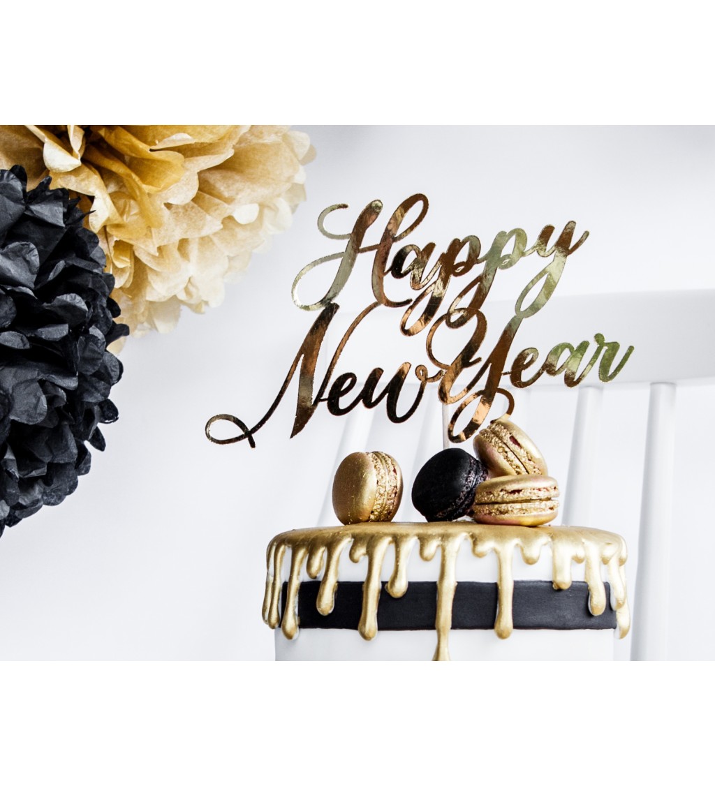 Zlatý nápis na dort "HAPPY NEW YEAR"
