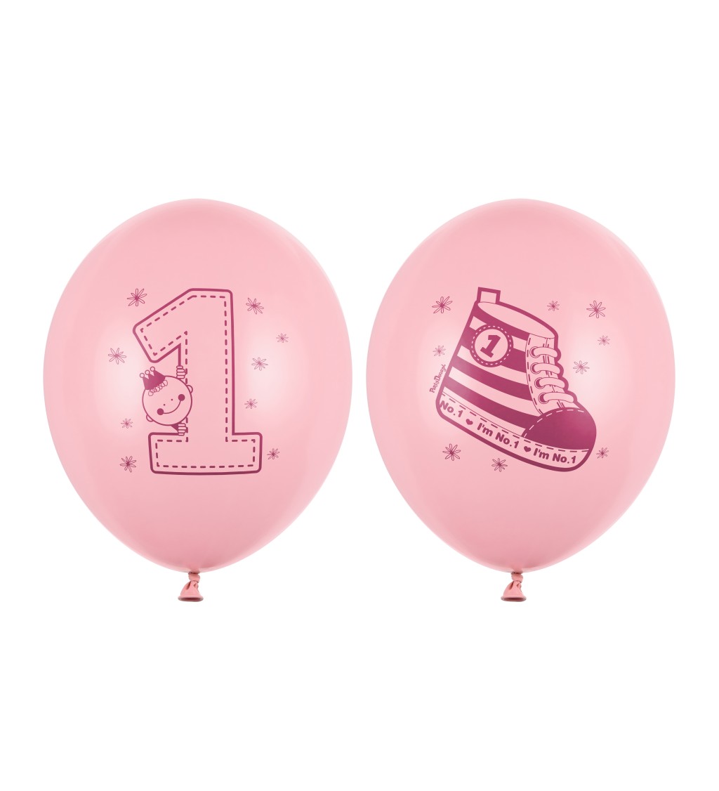 Pastelově růžové balonky s číslem 1
