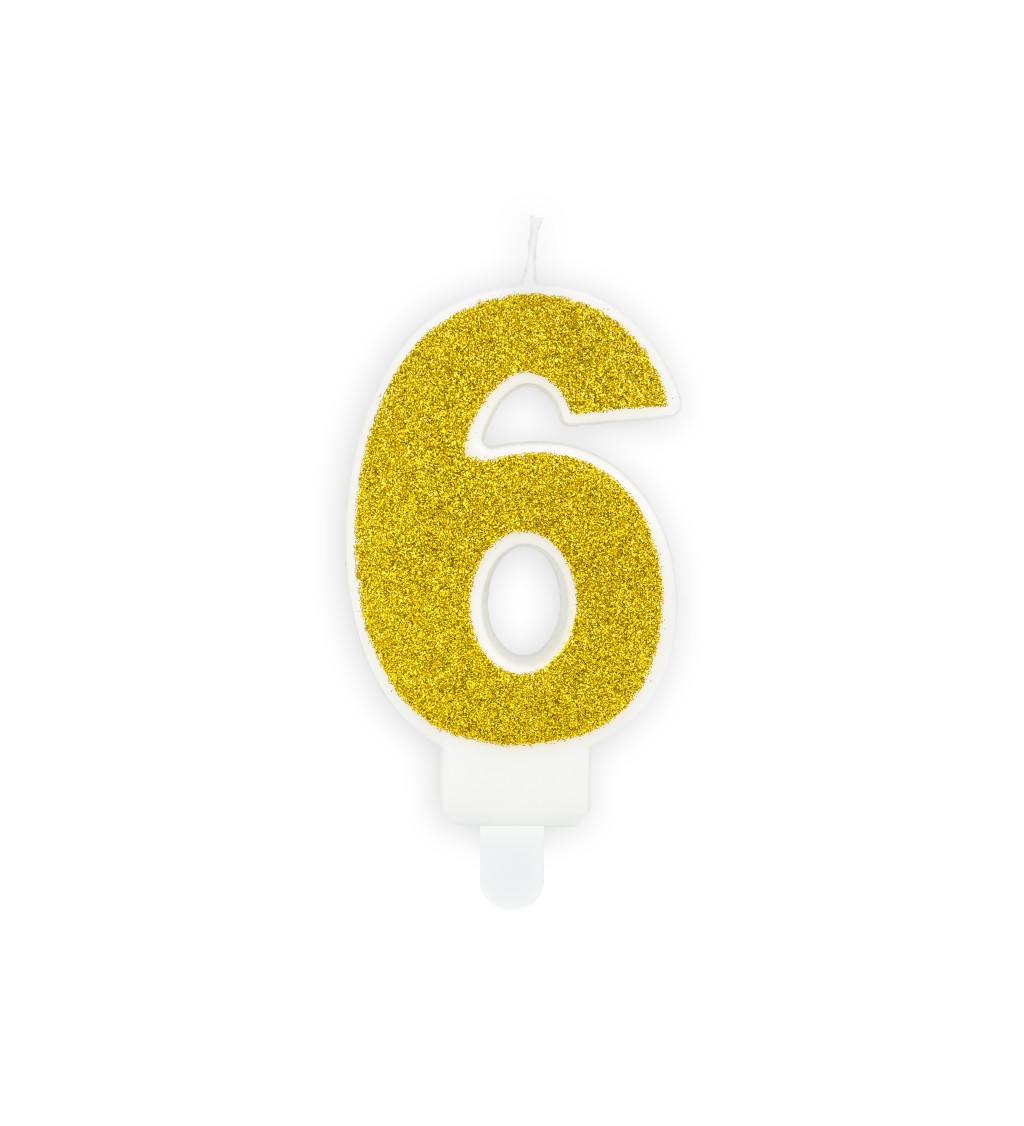 Zlatá svíčka ve tvaru čísla 6