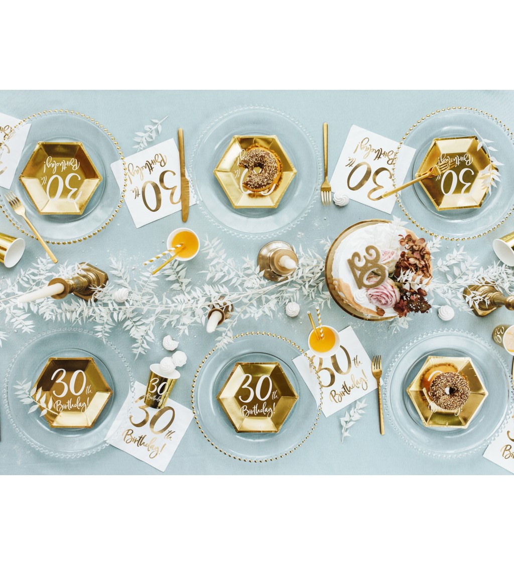 Sada zlatých papírových šestihranných narozeninových talířků