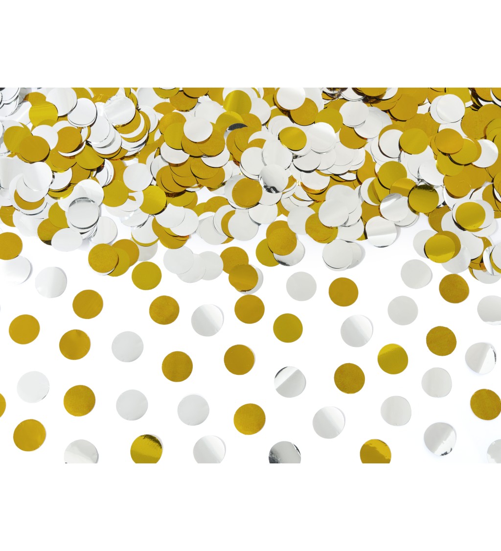 Vystřelovací párty konfety se zlatými a stříbrnými kolečky