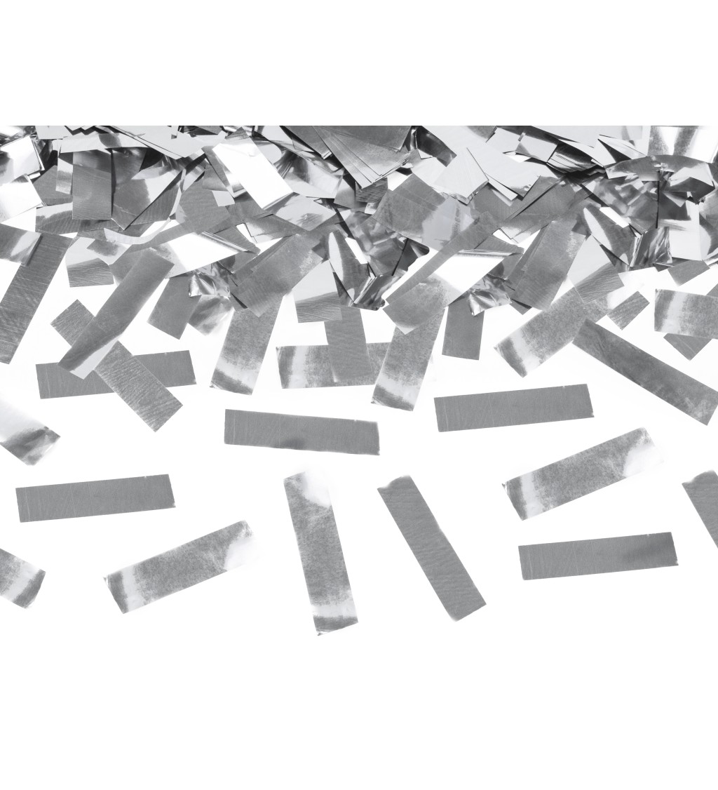 Vystřelovací konfety - stříbrné pásky (40 cm)