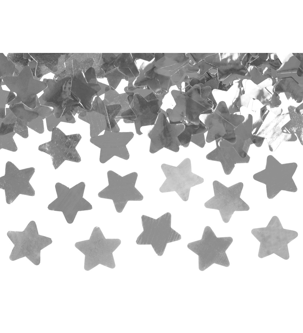 Vystřelovací párty konfety hvězd ve stříbrné barvě