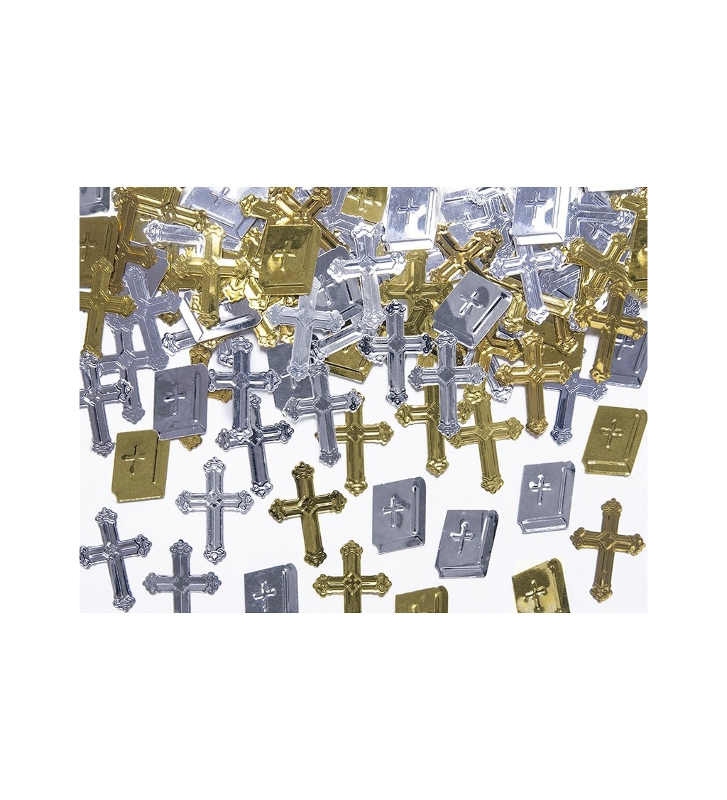 Metalické konfety - kříže a knihy