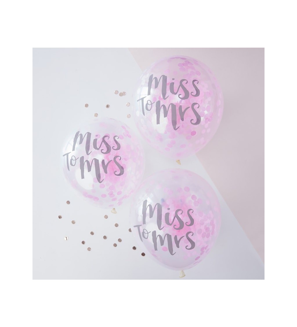 Balónek s růžovými konfetami Miss to Mrs sada