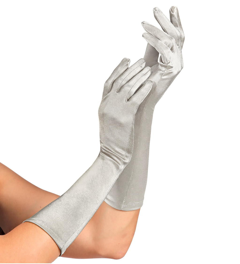 Elastické saténové rukavice - stříbrné
