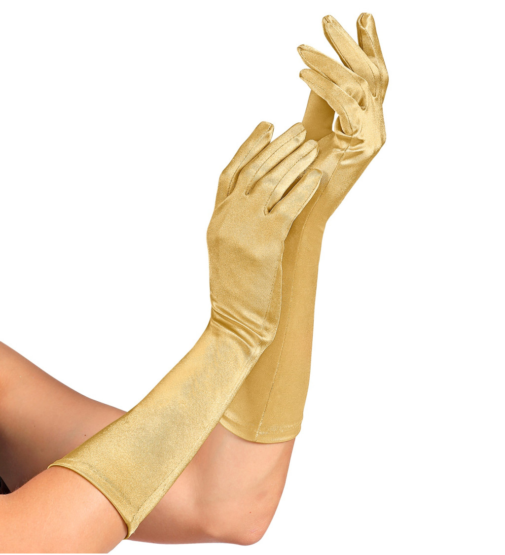 Elastické saténové rukavice - zlaté
