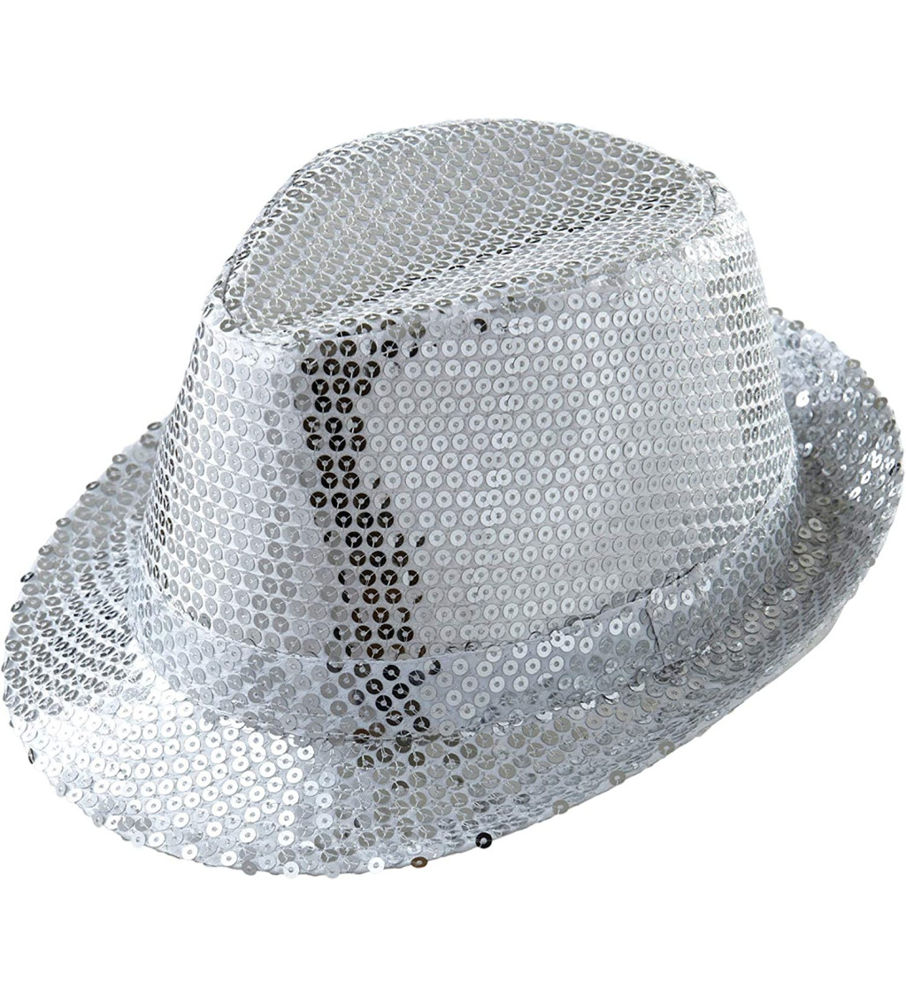 Stříbrný glitrový klobouk