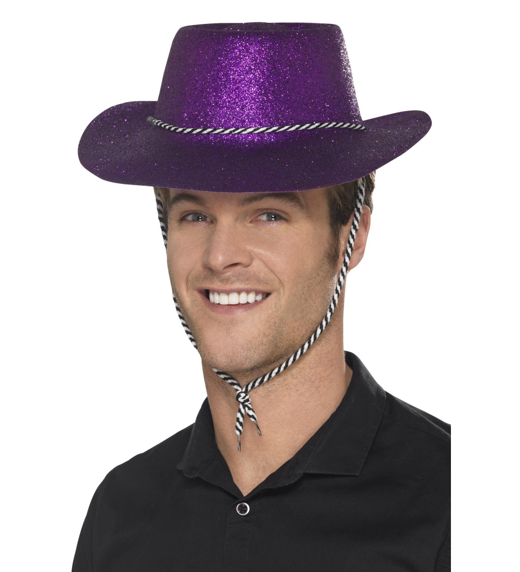 Fialový Cowboy klobouk glitter