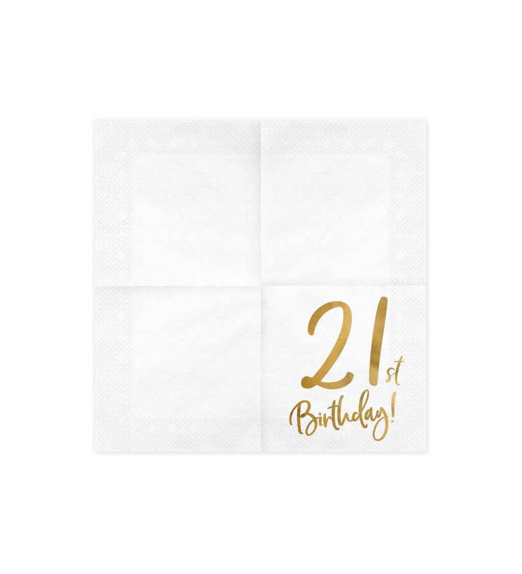 Ubrousky - narozeninové, bílé se zlatým číslem 21