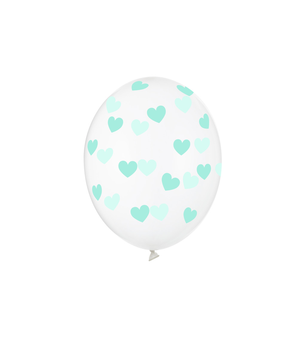 Sada průhledných balónků - mintová srdíčka