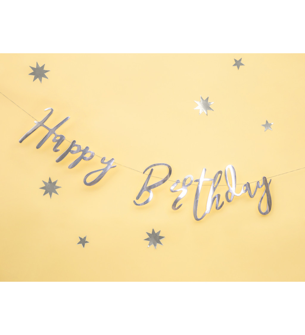 Stříbrná girlanda "Happy Bithday"