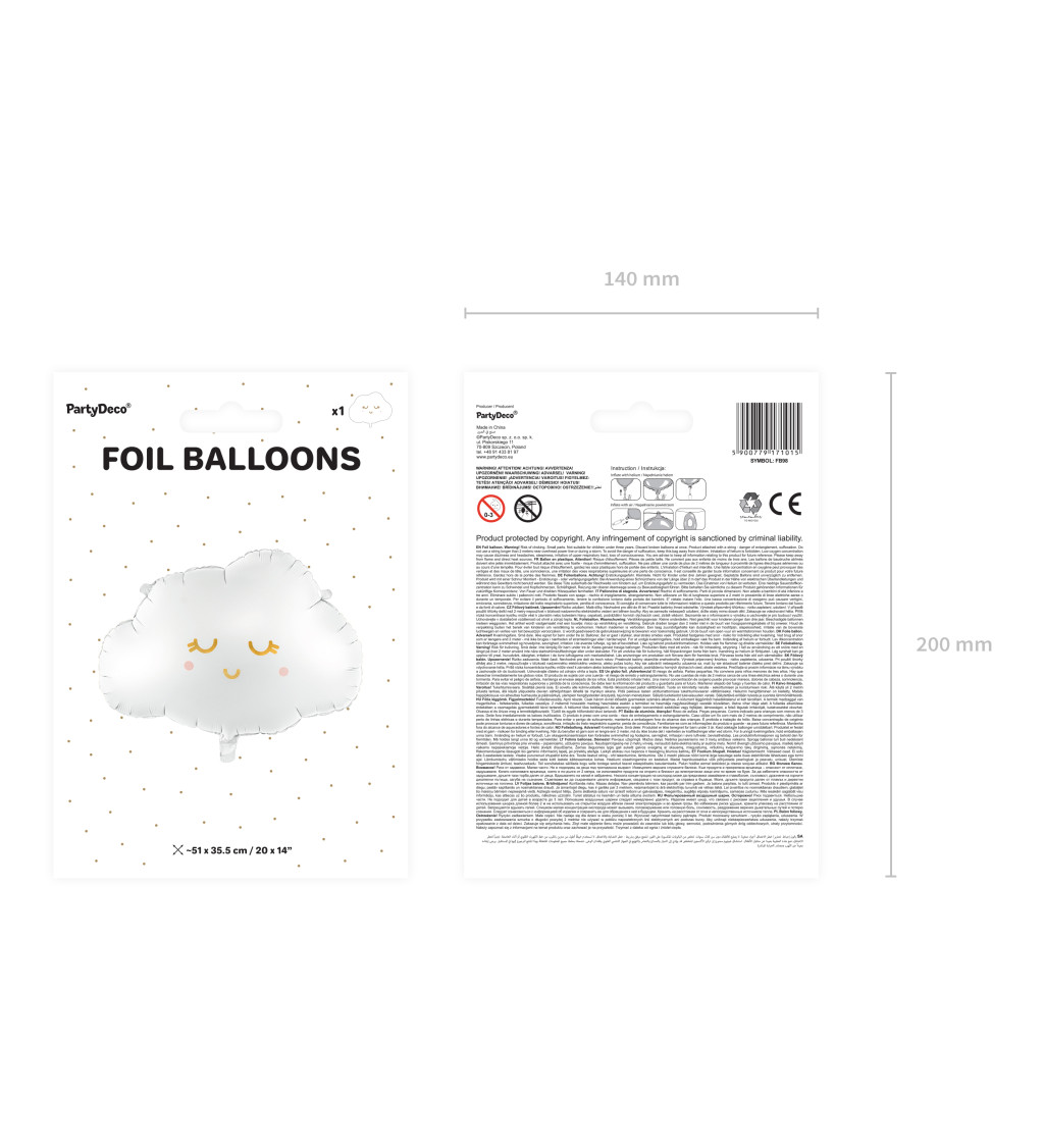 Fóliový balónek - bílý mráček s obličejem