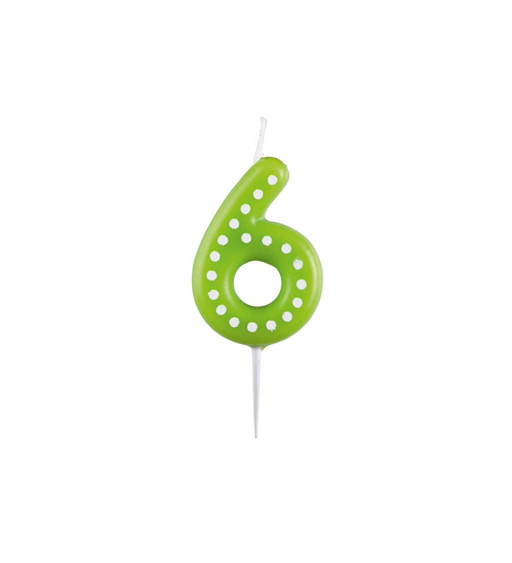 Svíčka - zelená 6 s puntíky