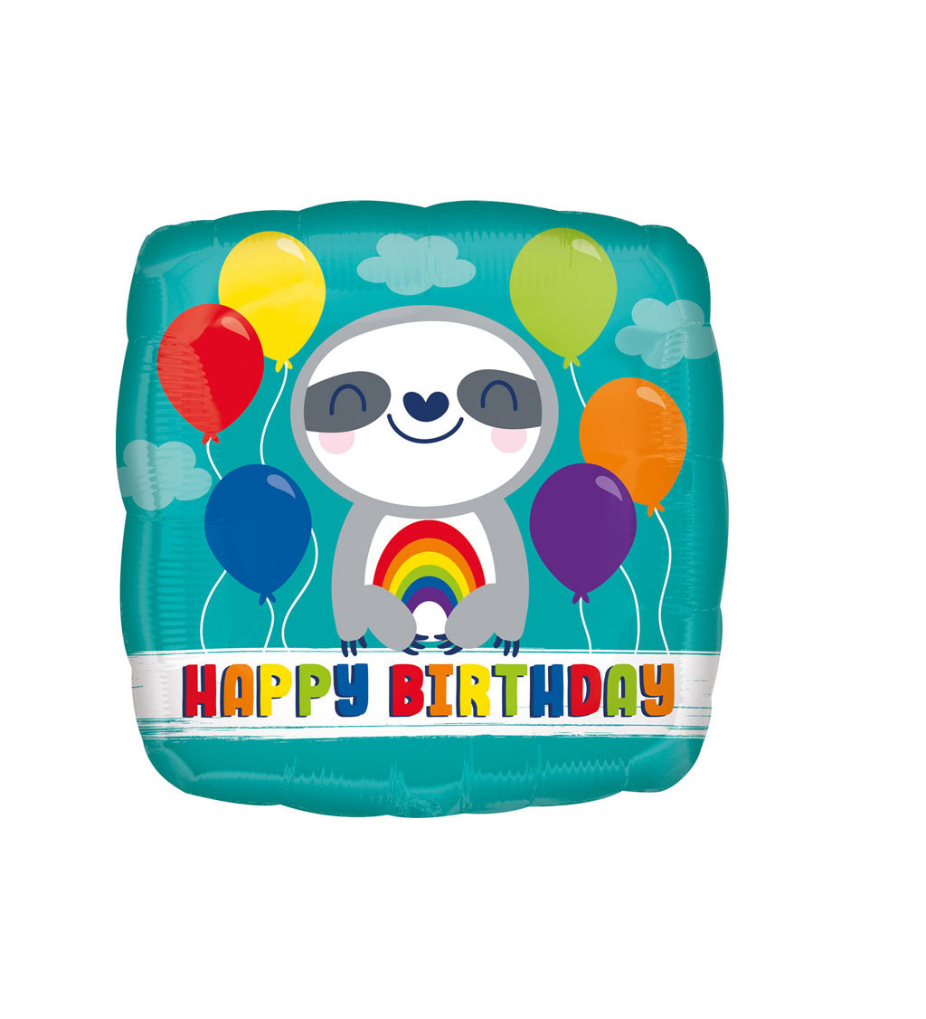 Fóliový narozeninový balónek - hranatý s lenochodem