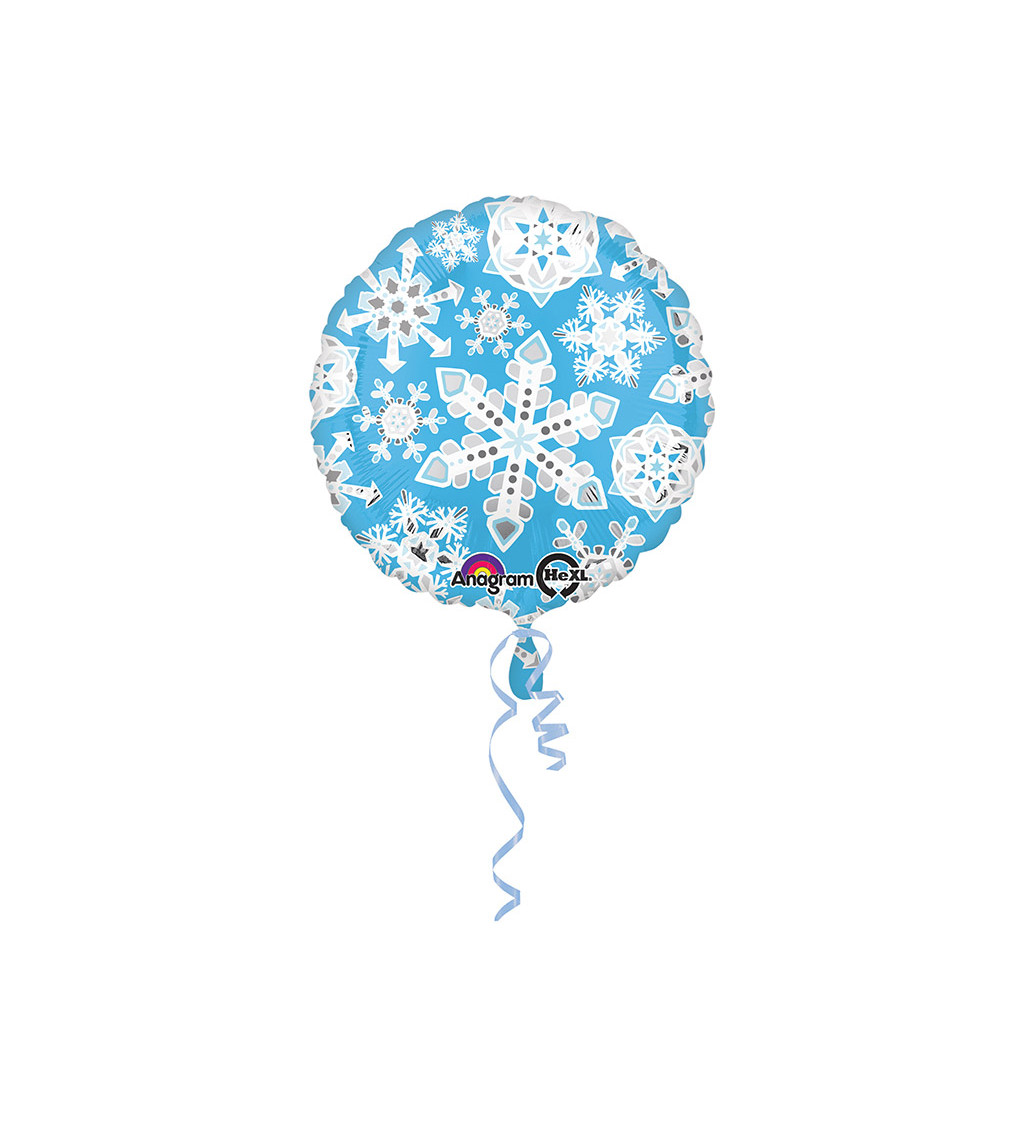 Modrý fóliový balónek s vločkami