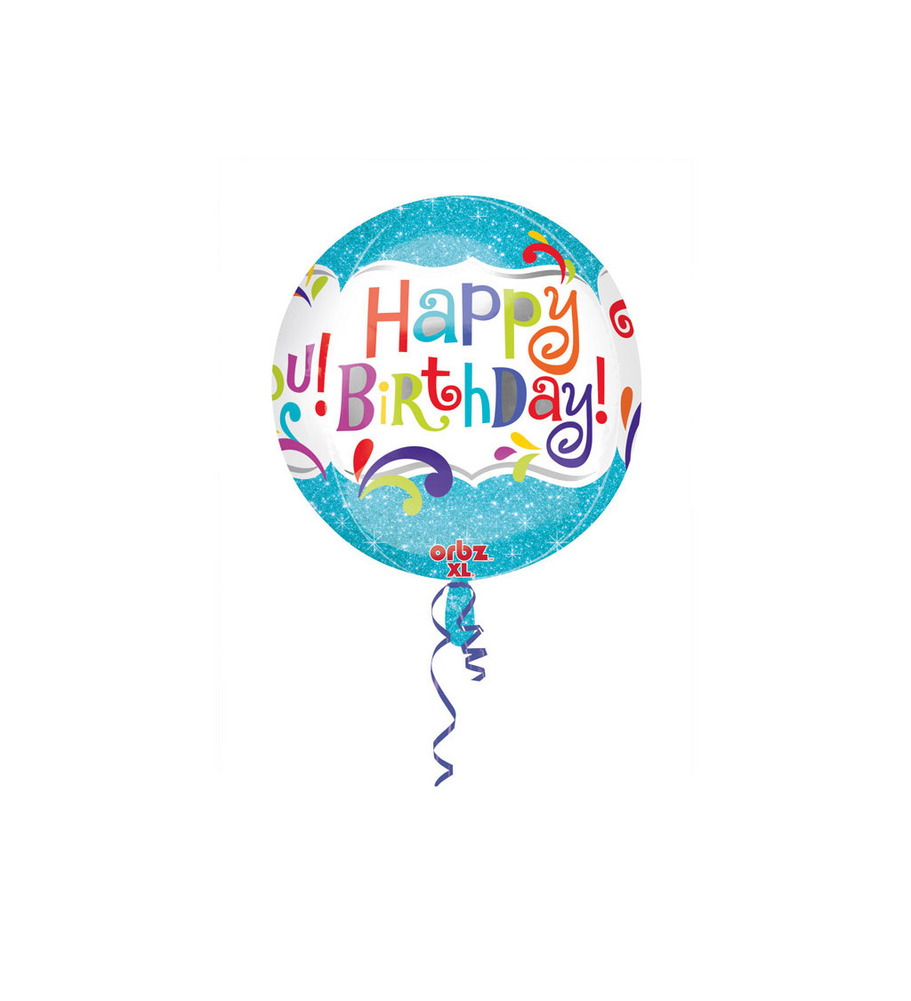 Fóliový narozeninový balónek - modrý, kulatý s nápisem