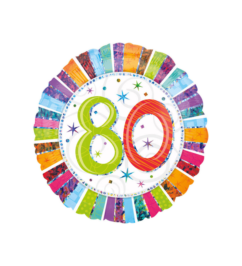 Fóliový balónek narozeninový - barevný s číslem 80