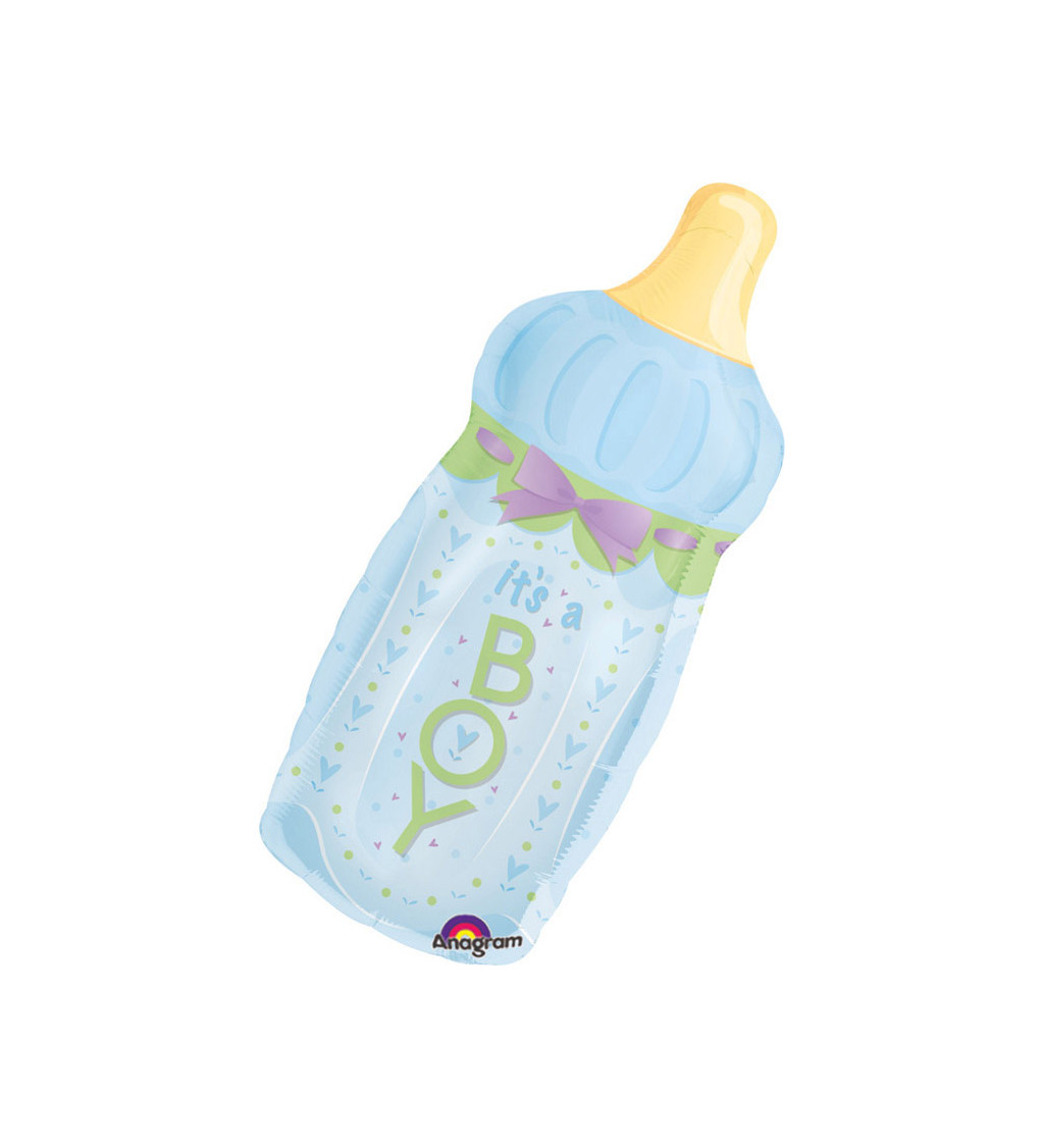 Fóliový balónek - modrá lahvička s nápisem "BOY"