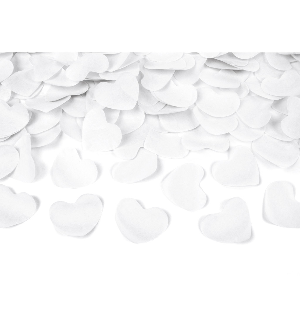 Vystřelovací konfety 40 cm - bílá srdíčka