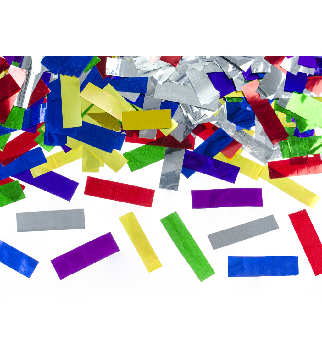 Vystřelovací konfety 60 cm - metalické barevné pásky