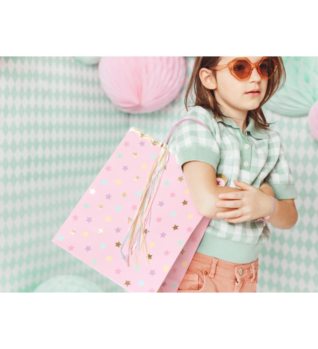 Růžová taška - barevné hvězdičky