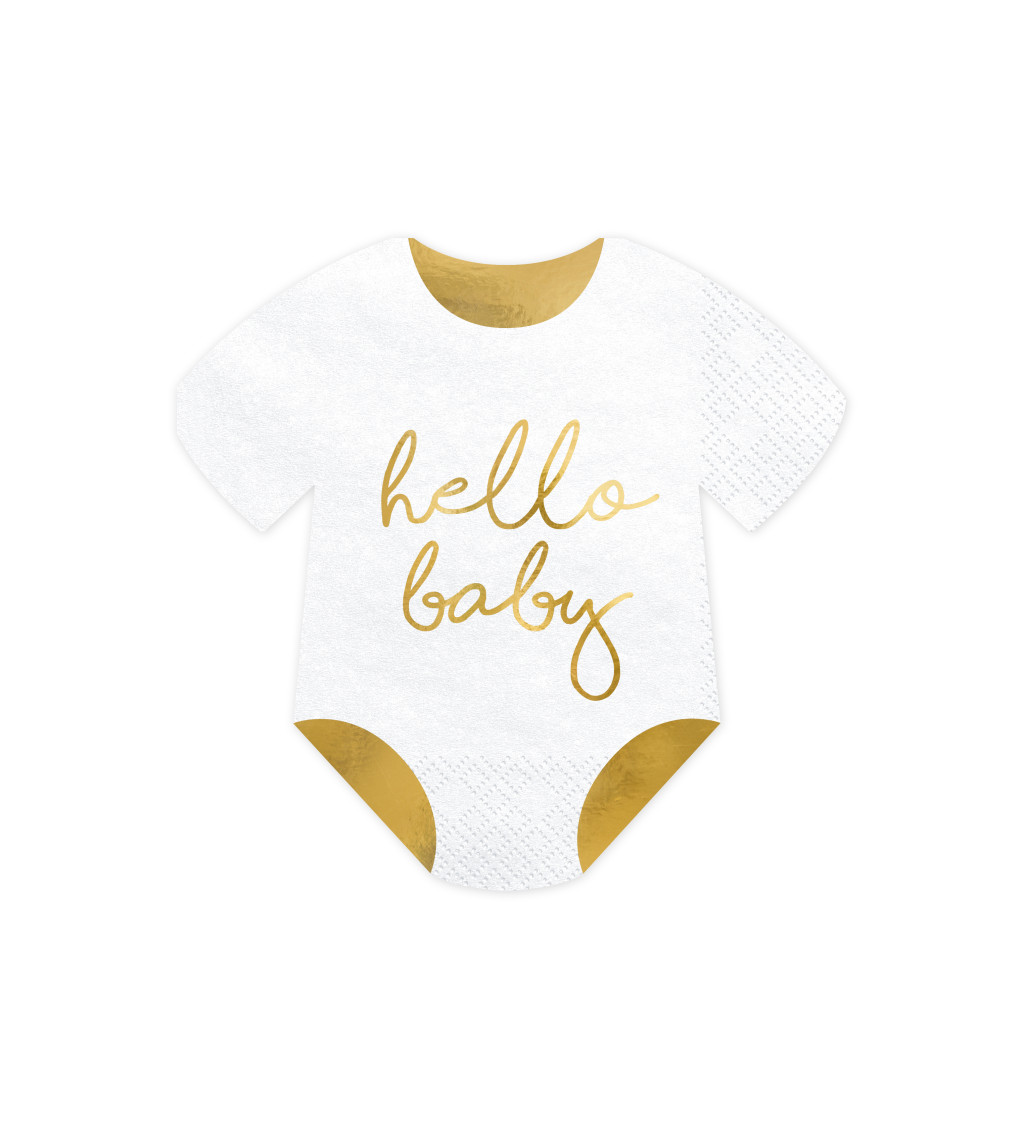 Ubrousky - bílé se zlatým nápisem "hello baby"