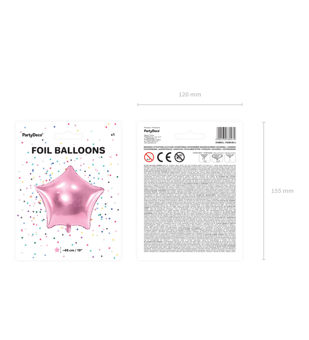 Fóliová světle růžová metalická hvězda - Balónek