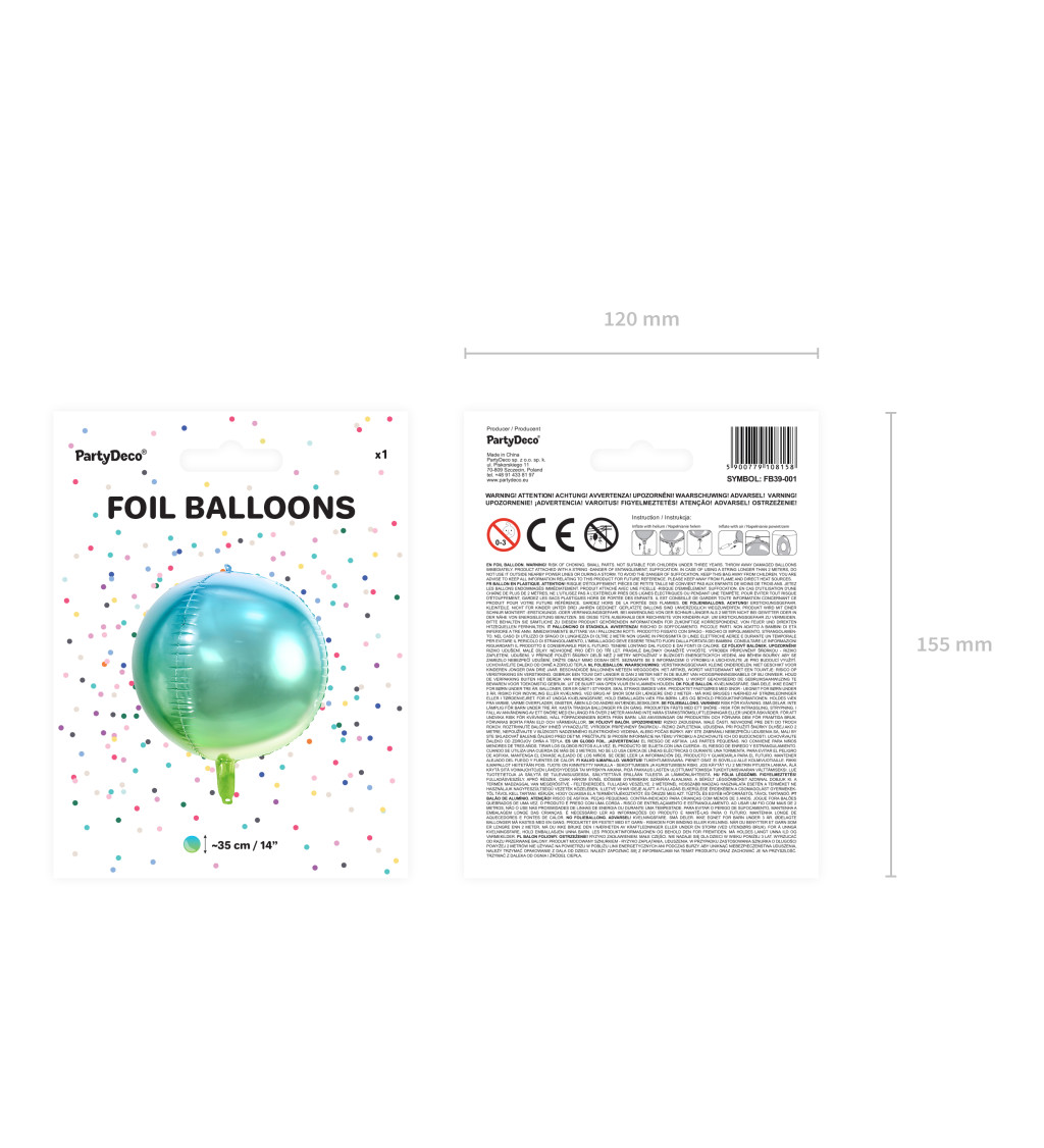 Zelenomodrý fóliový balónek