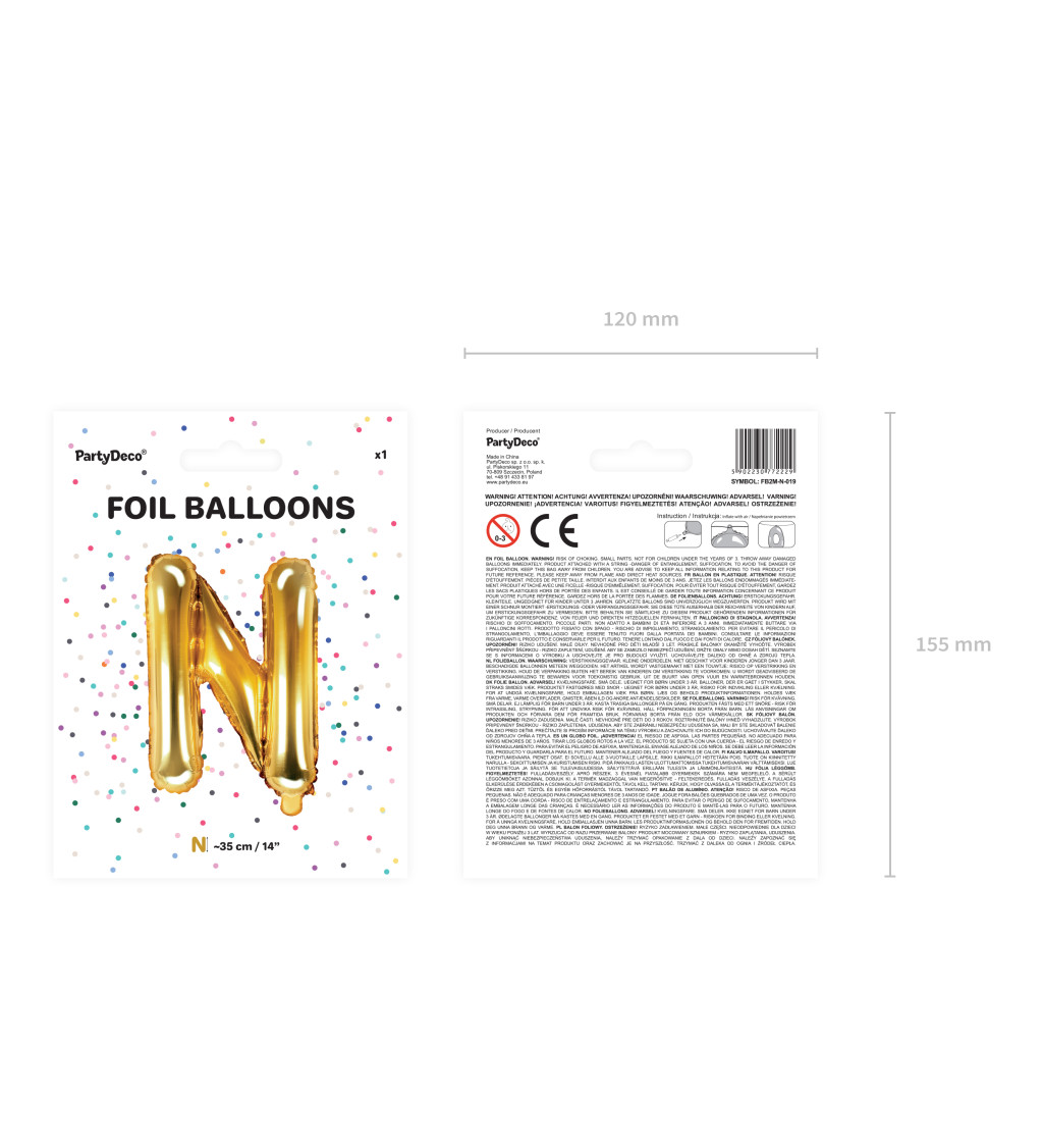 Zlatý fóliový balónek "N" - malý